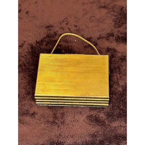 Vintage Gold-Tone Metal & Textured Compact Purse with Mirror & Chain Handle - Picture 2 of 6